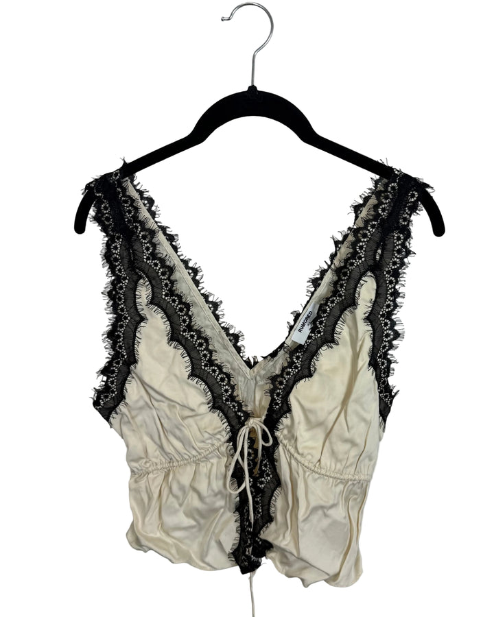 Off White Front Tie Lace Top - 0/2