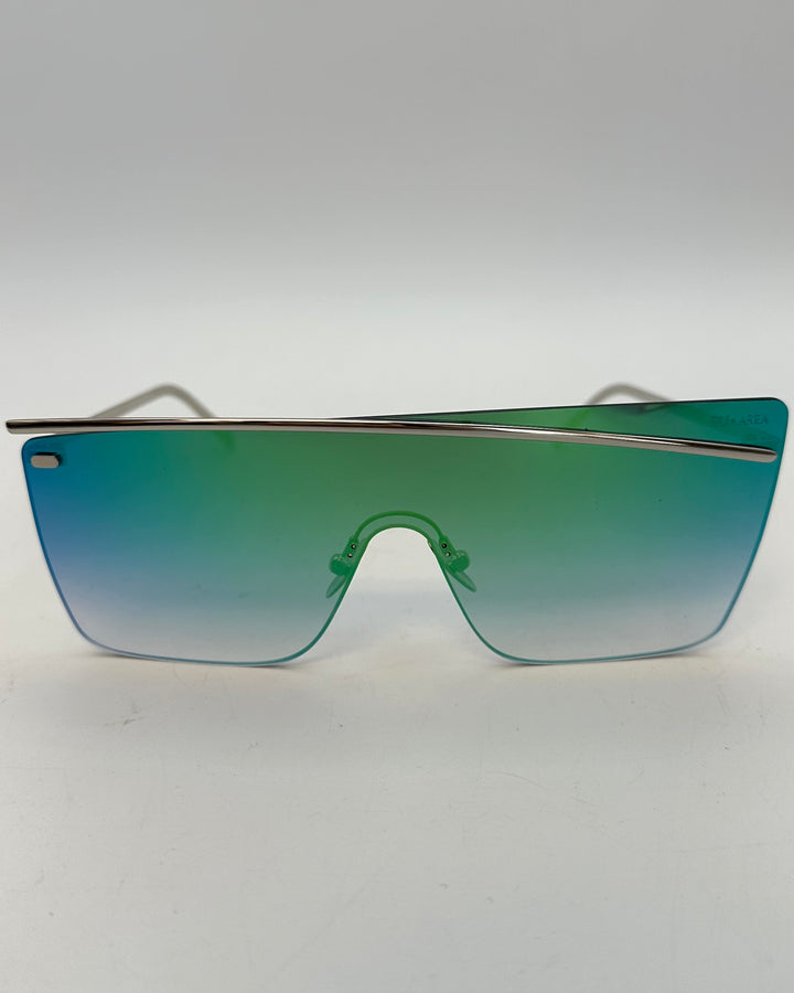 Hues of Green, Blue and Silver Shield Sunglasses
