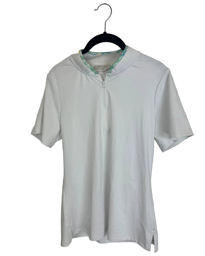 White Short Sleeve Collared Top - 6/8