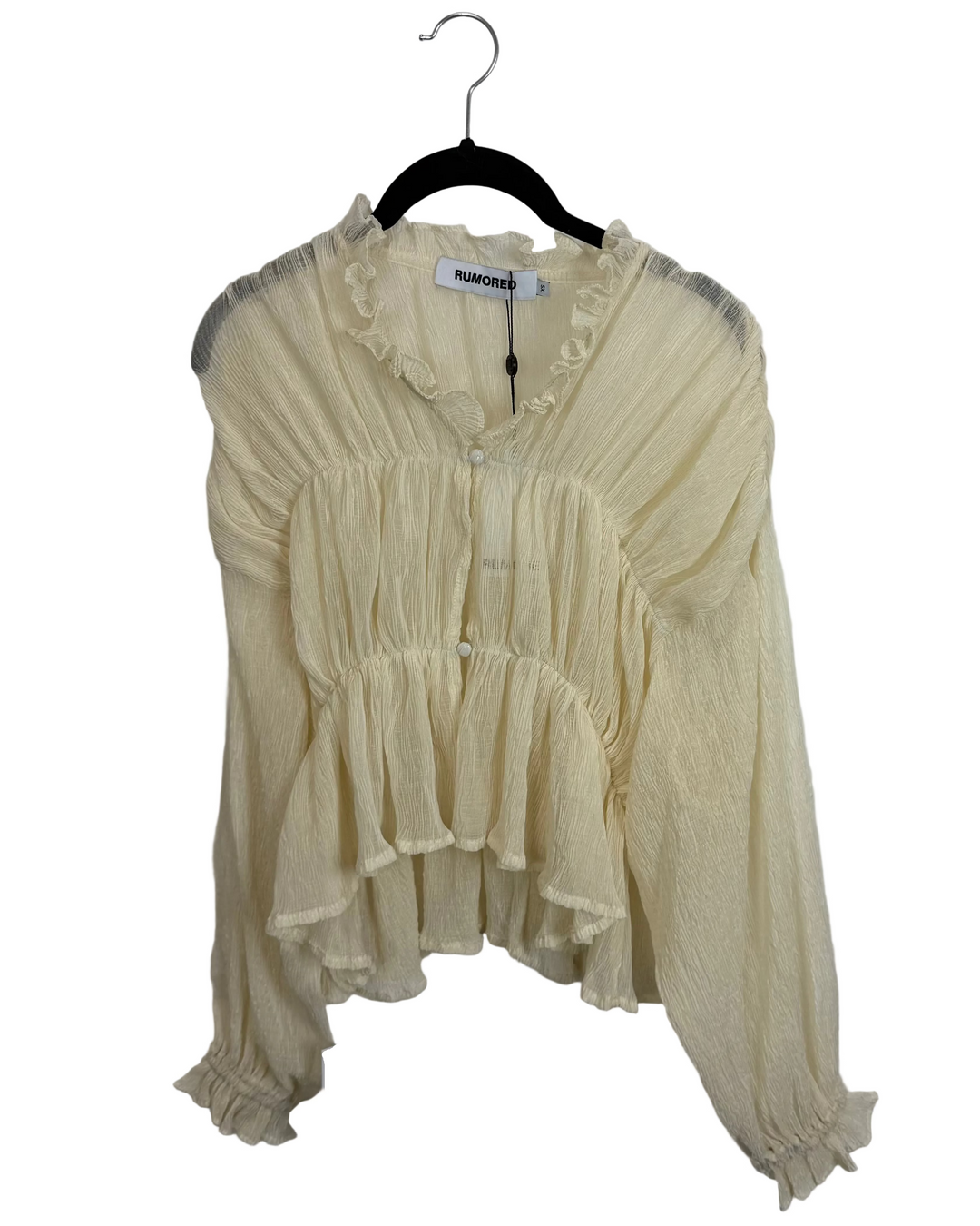 Cream Sheer Ruffle Blouse - Size 0/2