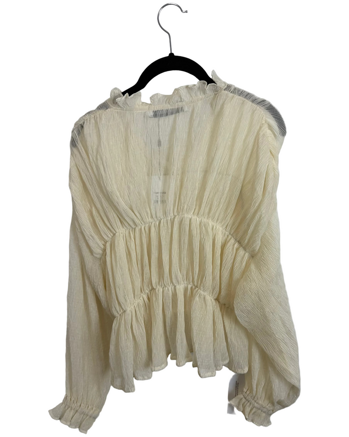 Cream Sheer Ruffle Blouse - Size 0/2