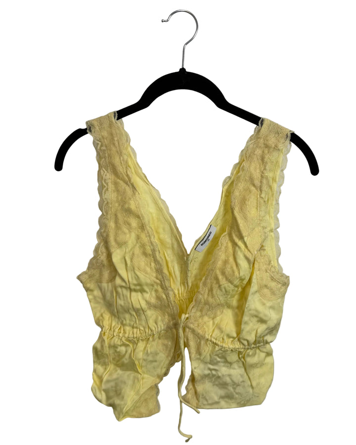 Buttermilk Yellow Front Tie Lace Top - 0/2