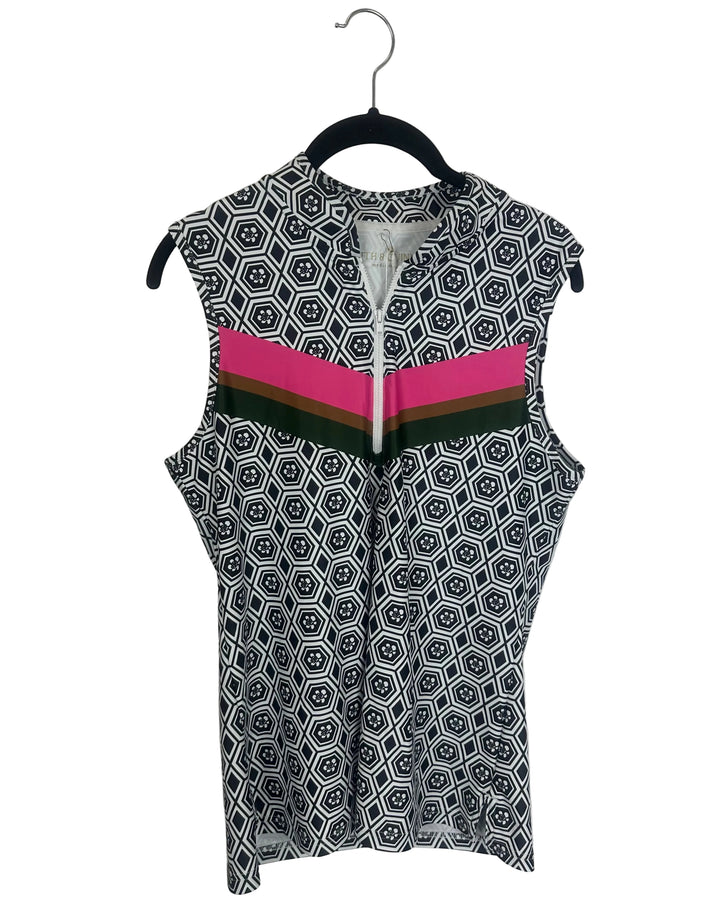 Black Mixed Print Sleeveless Collared Top - 0/2, 2/4, 4/6