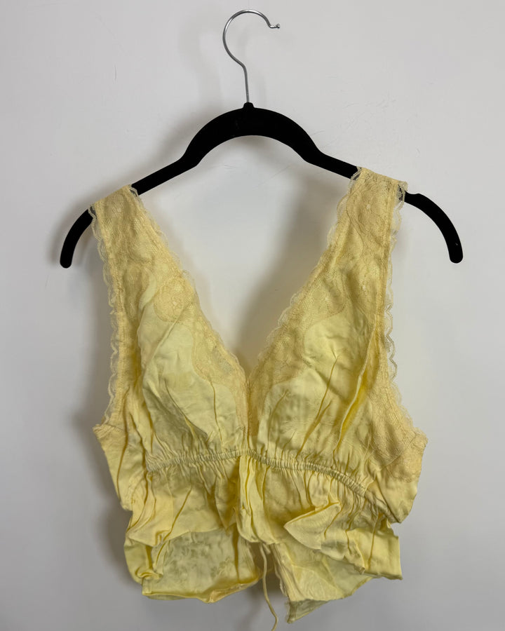 Buttermilk Yellow Front Tie Lace Top - 0/2