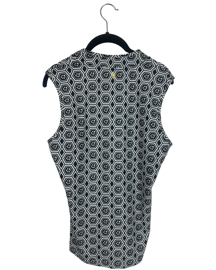 Black Mixed Print Sleeveless Collared Top - 0/2, 2/4, 4/6