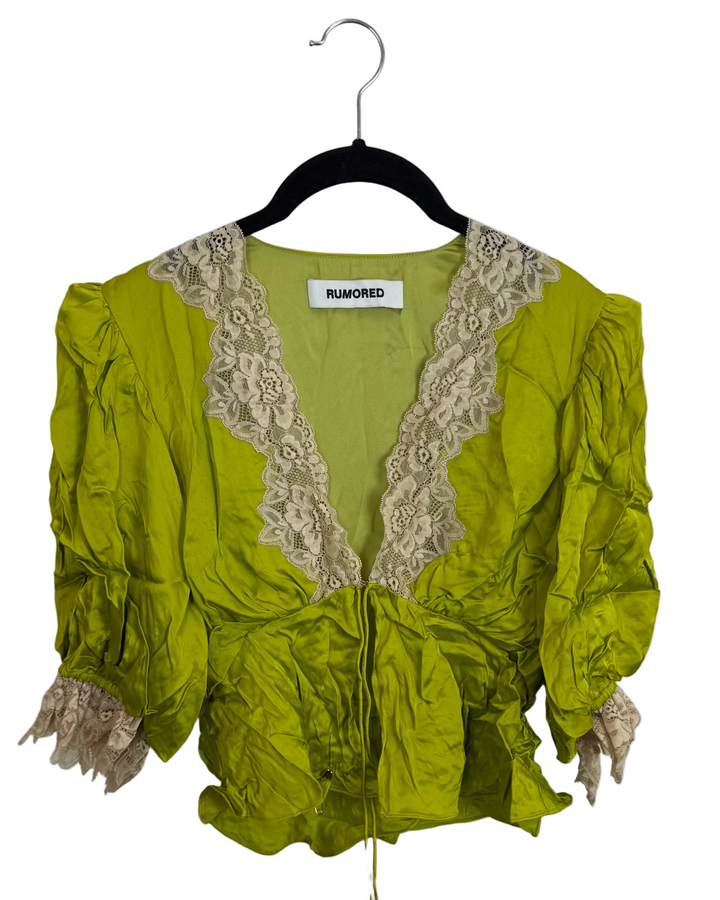 Green Lace Trim Blouse - Size 4/6