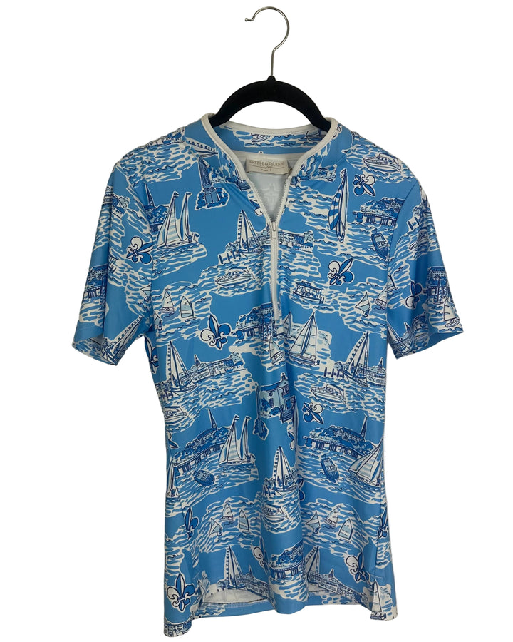 Blue Multicolored Summer Print Top - 4/6