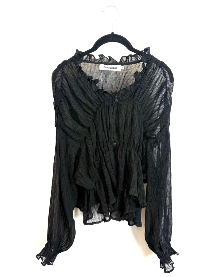 Black Sheer Ruffle Blouse - Size 4/6 and 6/8