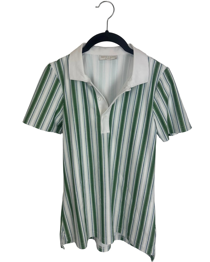 Green Striped Collared Top - 0/2 and 2/4