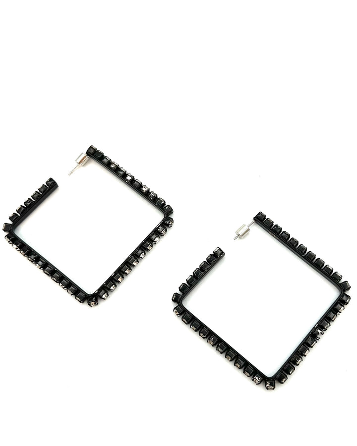 Black and Silver Gem Square Earrings