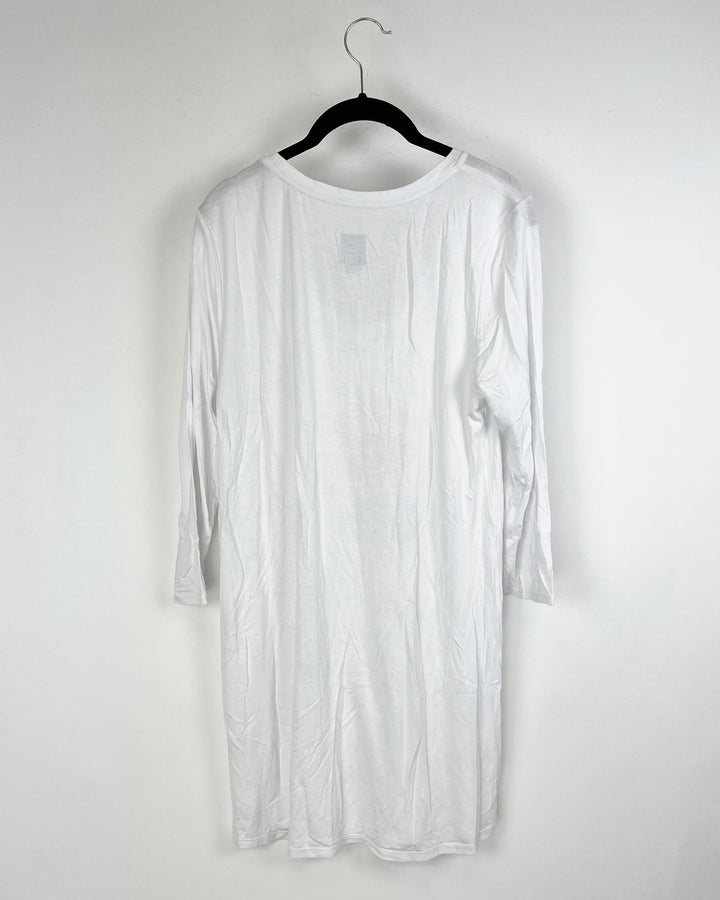 White Long Sleeve Thin Nightgown - Small