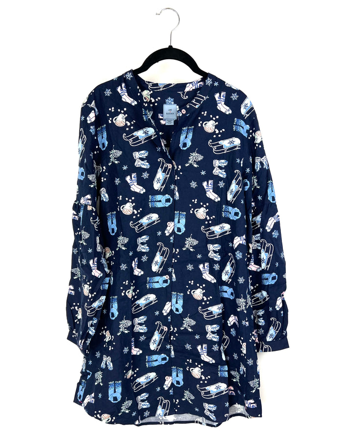 Navy Blue Printed Sleepwear Dress