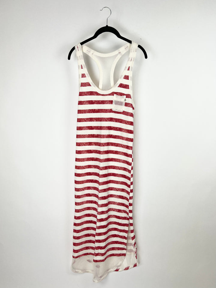 Red And White Stripped Lounge Dress - Small