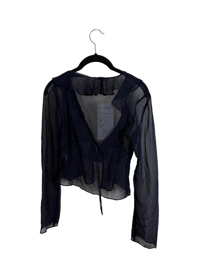 Navy Blue Sheer Ruffle Top - 0/2, 2/4