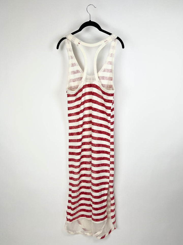 Red And White Striped Lounge Dress - Small