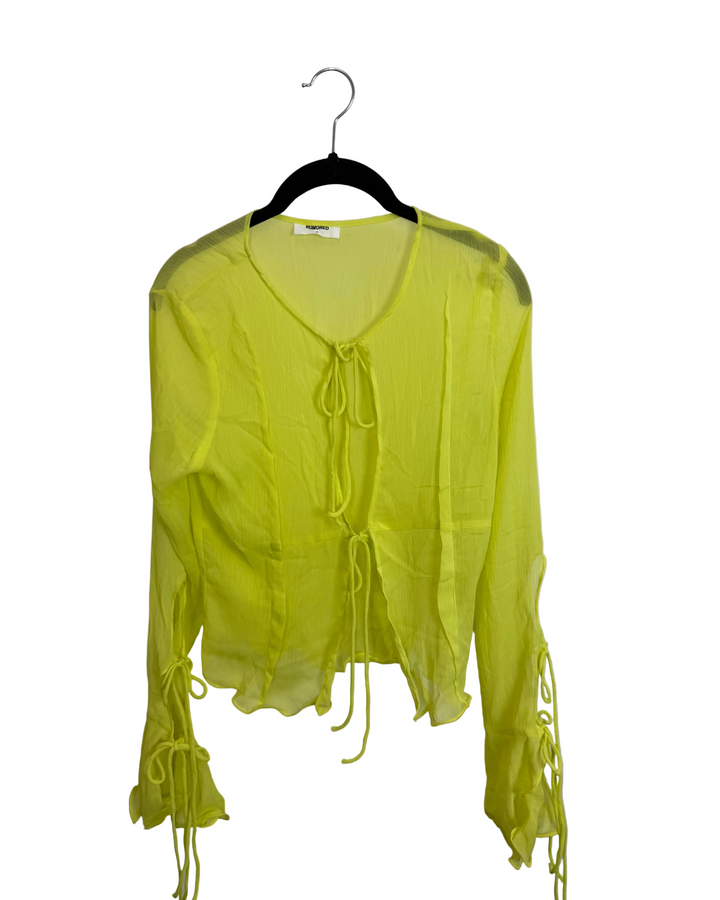 Neon Yellow Sheer Ruffle Tie Shirt - Size 2/4