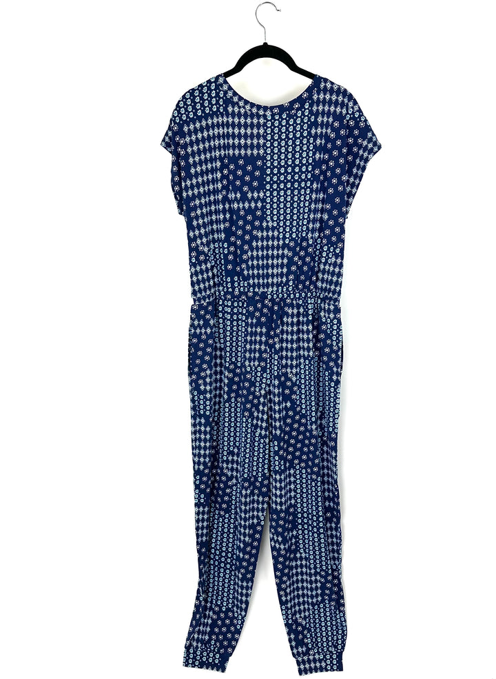 Blue Abstract Print Lounge Jumpsuit - Size 4-6