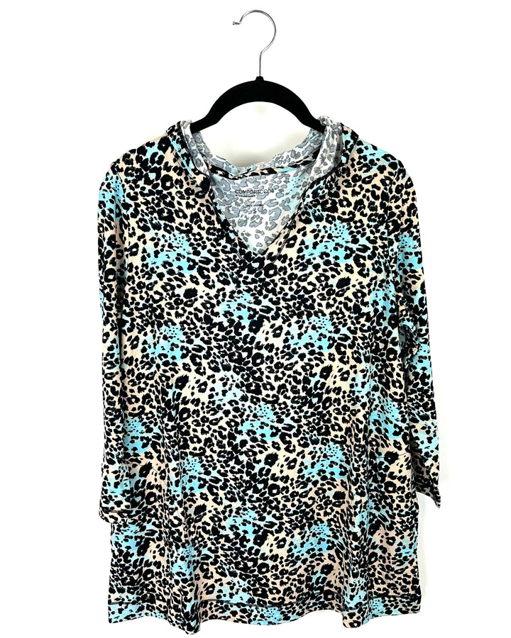 Animal Print Cropped Sleeve Top - Size 4-6