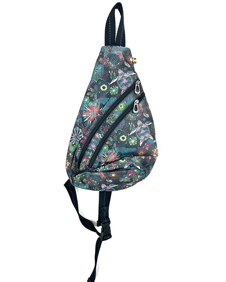 Black & Neon Sea Turtle Patterned Sling Bag