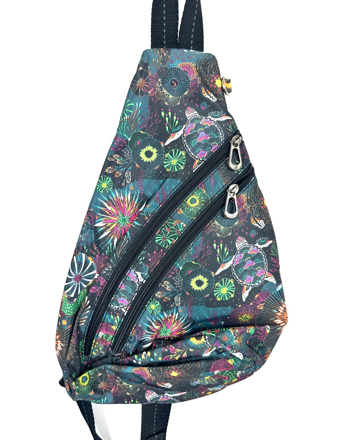 Black & Neon Sea Turtle Patterned Sling Bag