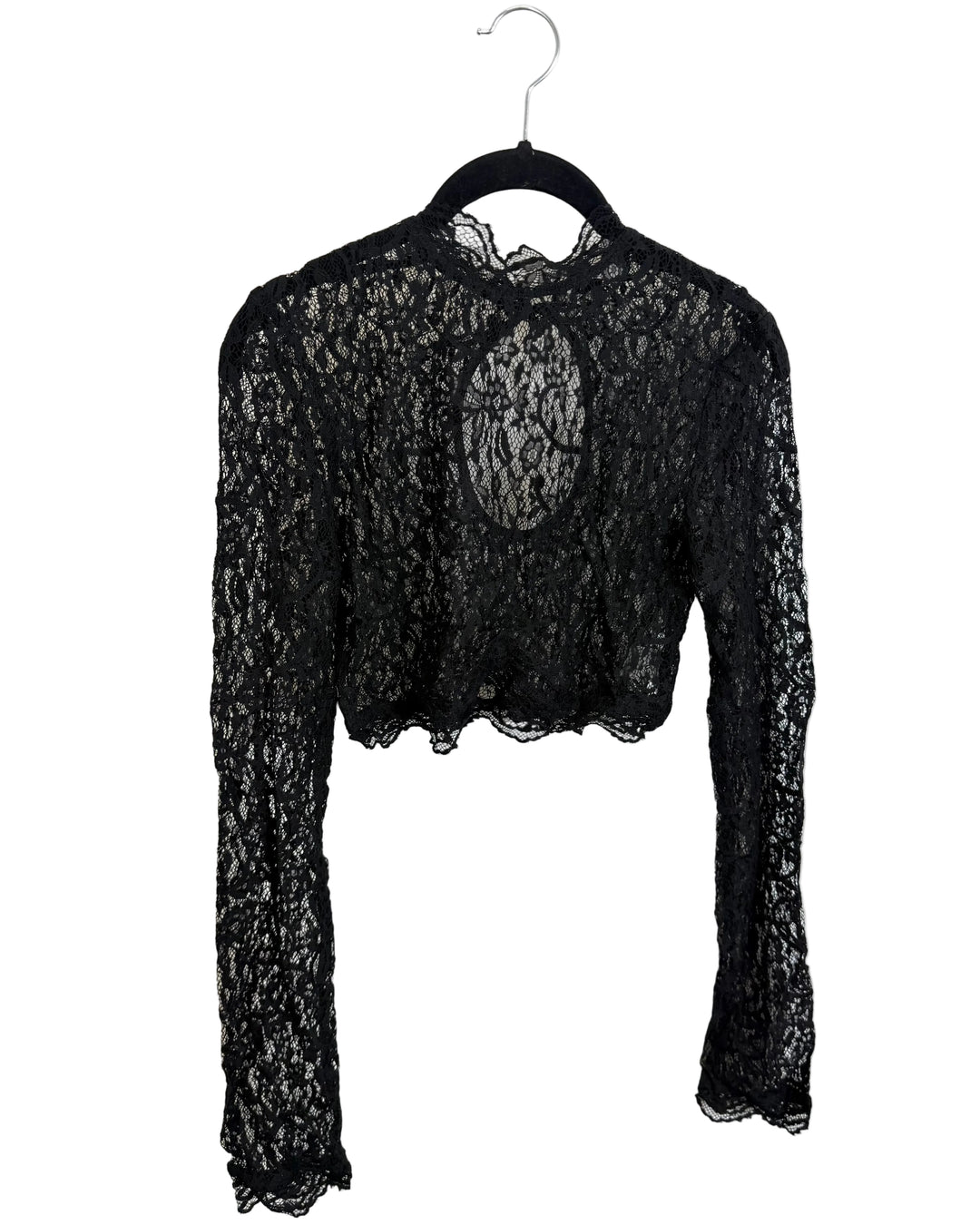 Black Lace High Neck Crop Top - Size 2/4
