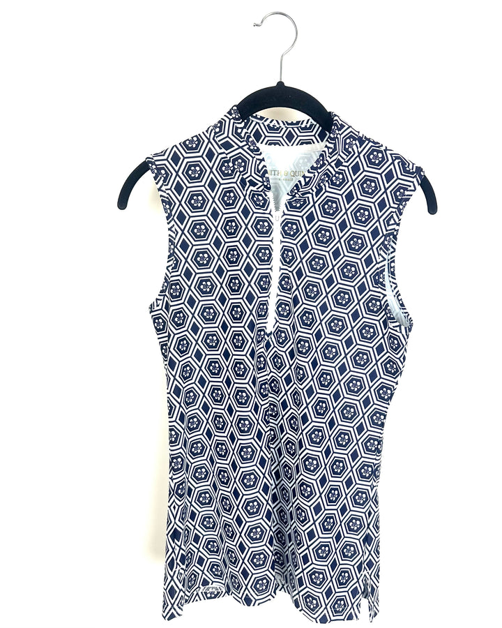 Navy Abstract Patterned Sleeveless Top - 2/4