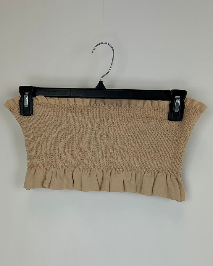 Tan Stretchy Shirred Bandeau Top - Medium