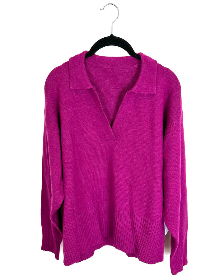 Magenta Pink Collared Sweater - 1X