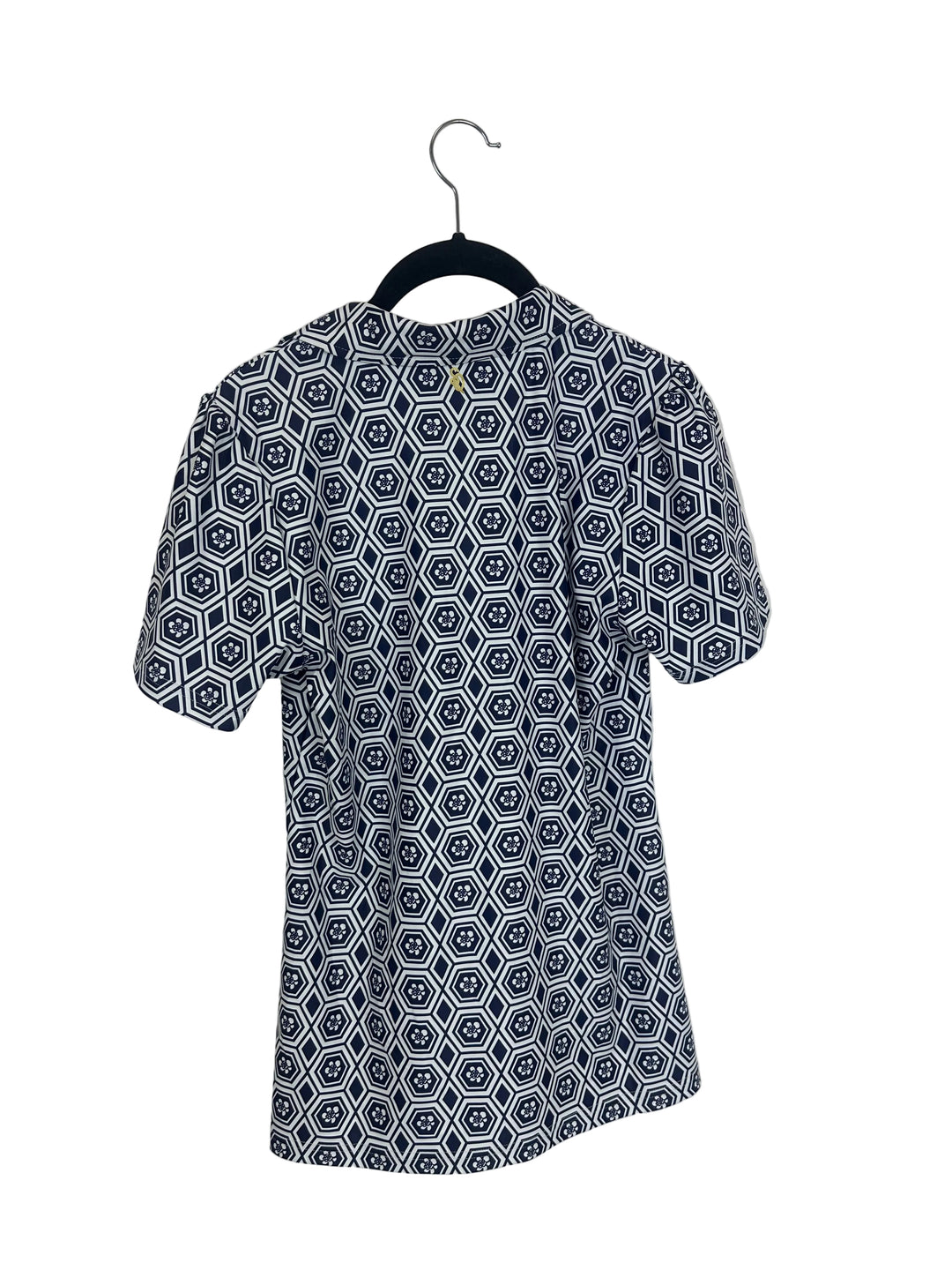 Navy Blue Abstract Patterned Short Sleeve Top - Size 2/4