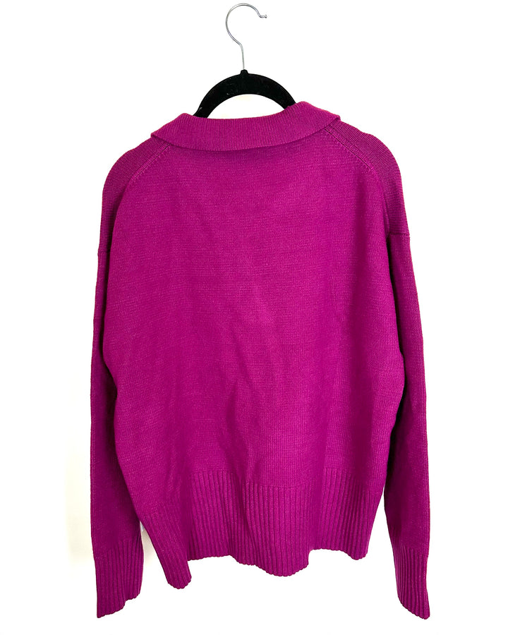 Magenta Pink Collared Sweater - 1X