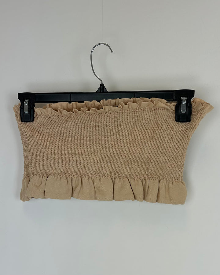 Tan Stretchy Shirred Bandeau Top - Medium