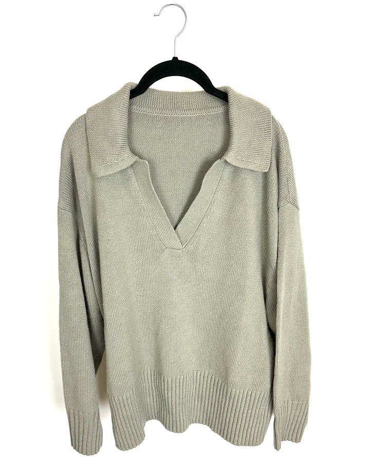 Smoke Green Collared Sweater - 1X