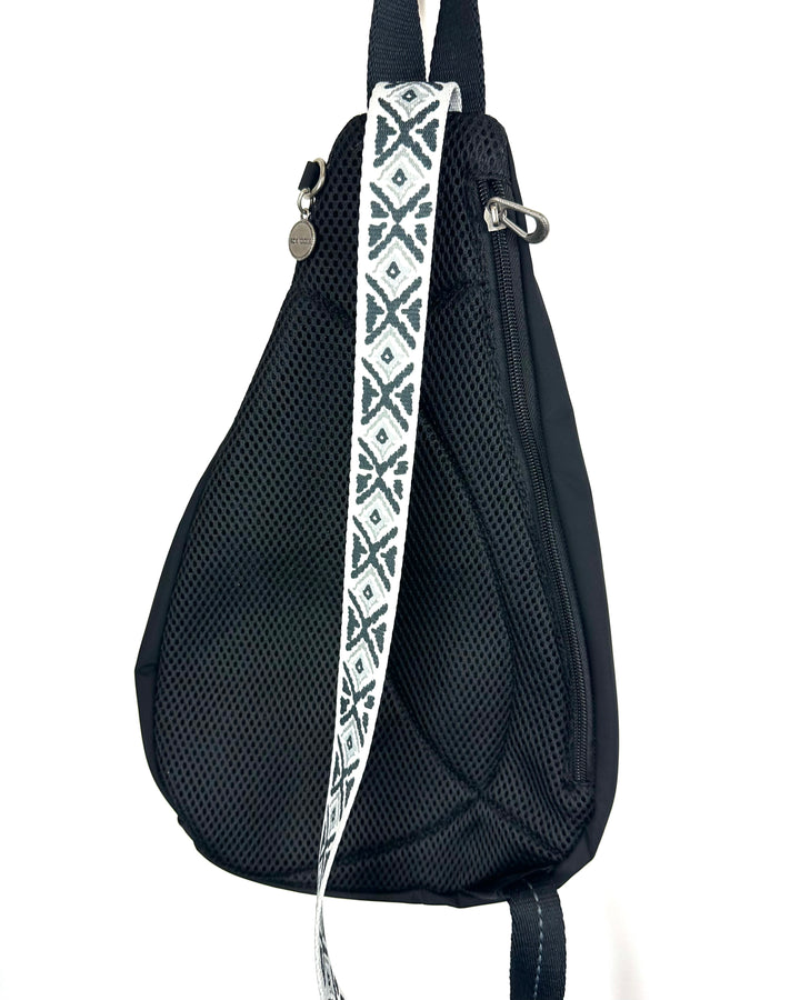 Black Patterned Strap Sling Bag
