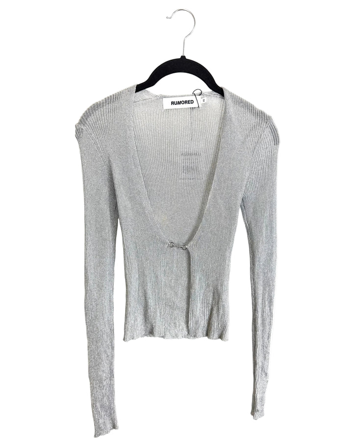 Silver Knit Open Front Long Sleeve - Size 0/2 and 2/4