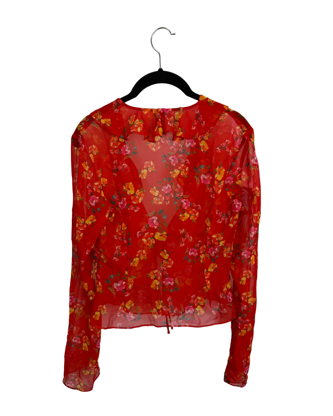 Red Sheer Ruffle Floral Top - Size 2/4