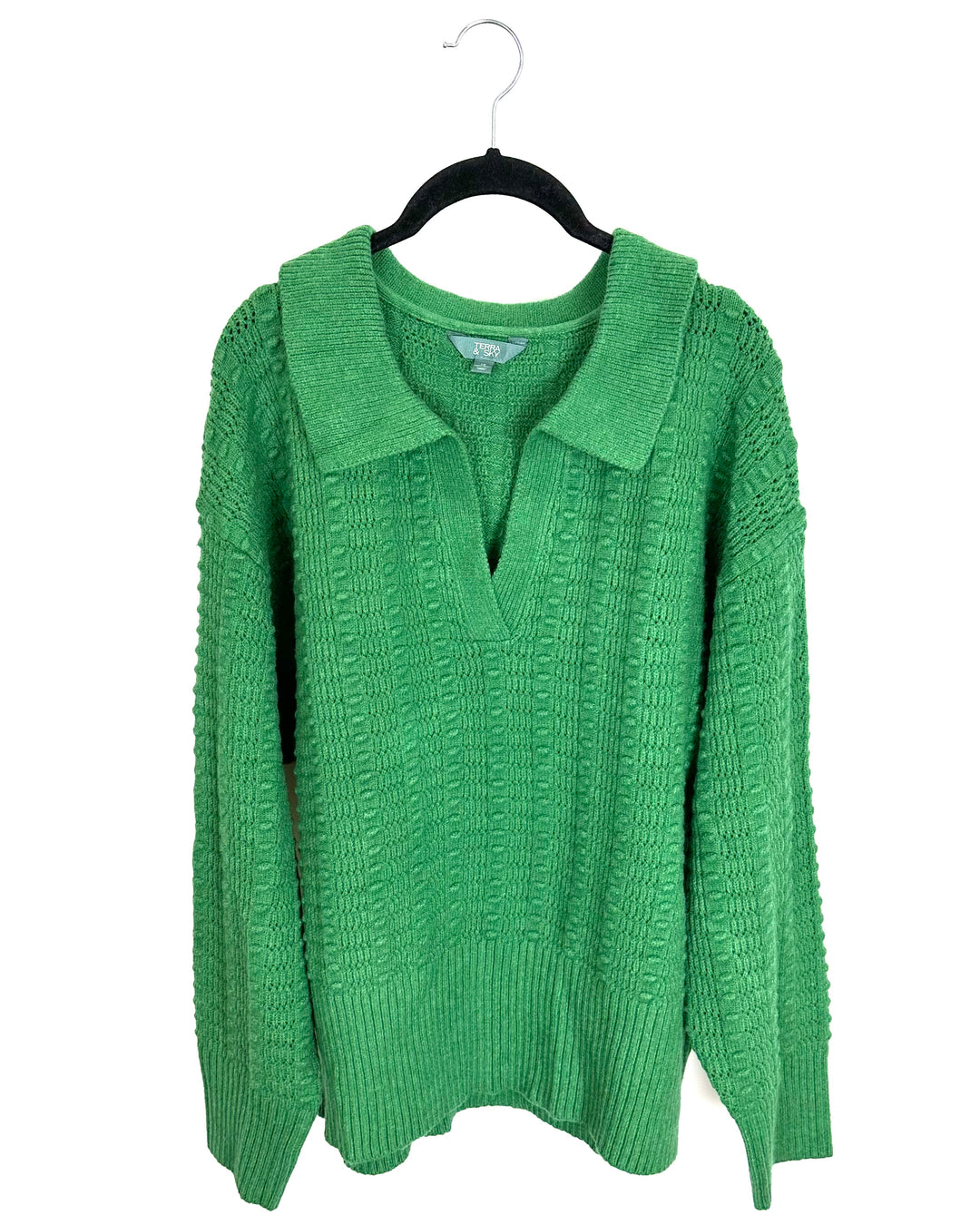 Kelly Green Chunky Knit Sweater - Size 1X