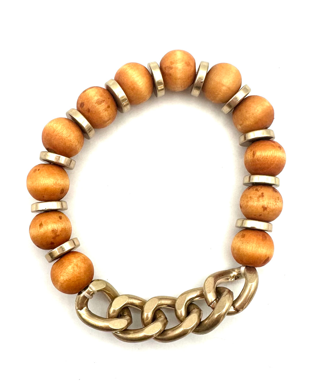 Wood & Gold Bead & Chain Bracelet