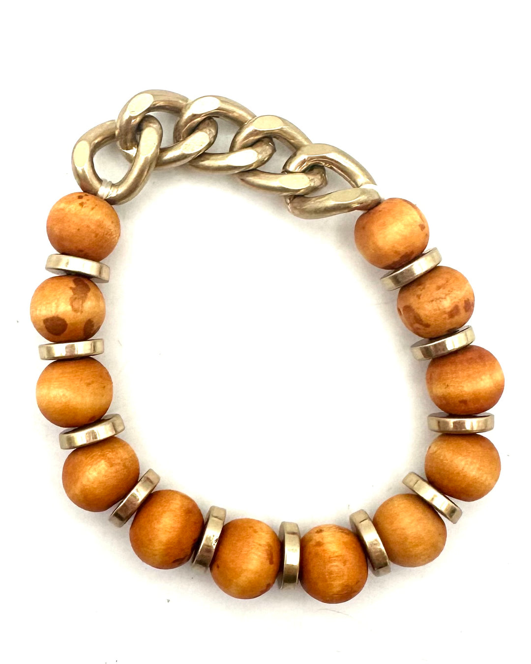 Wood & Gold Bead & Chain Bracelet