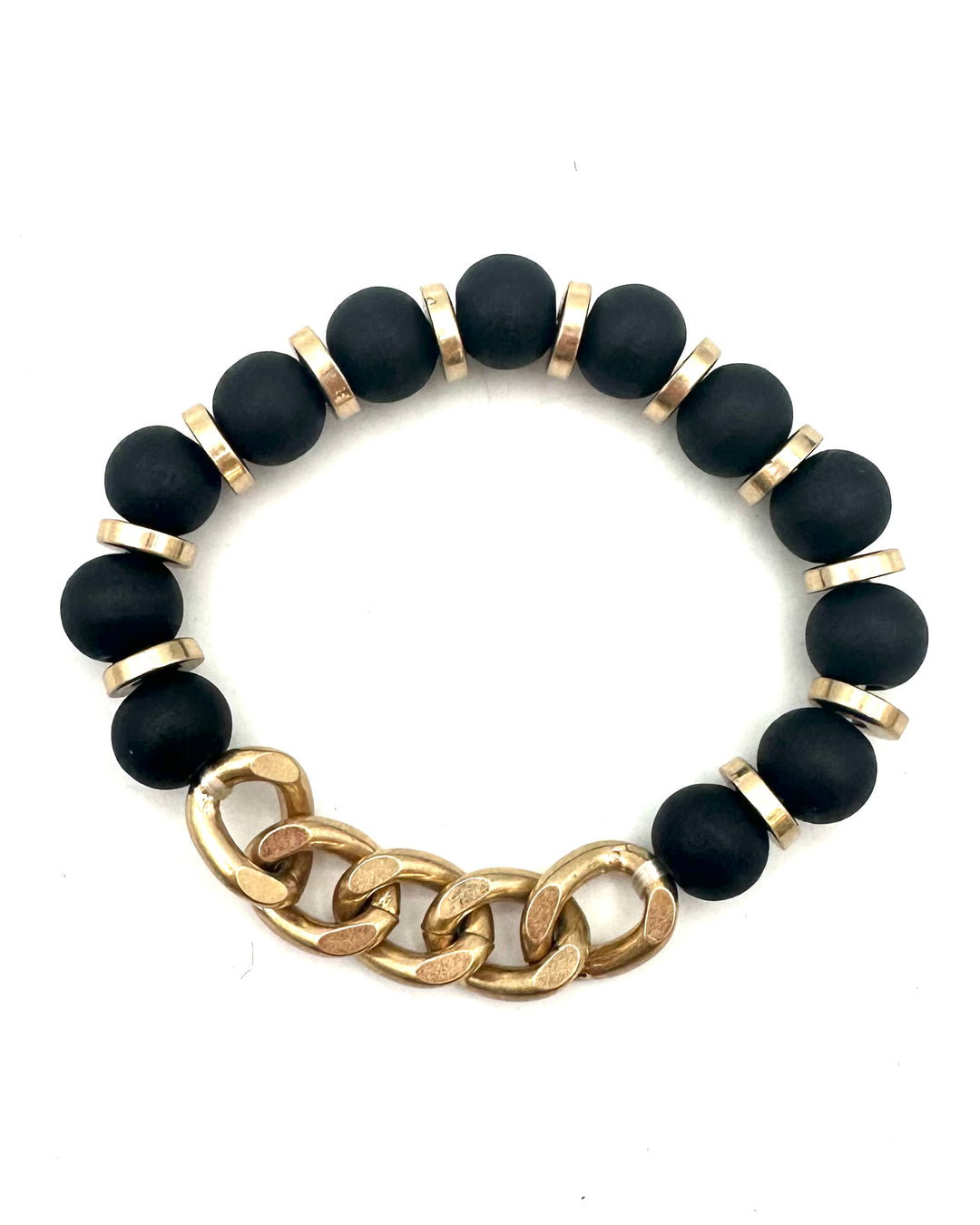 Black & Gold Bead & Chain Bracelet