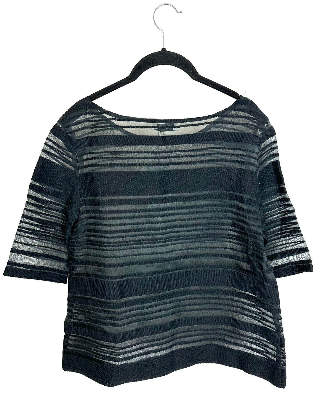 Black Striped Semi Sheer Top - Size 10/12