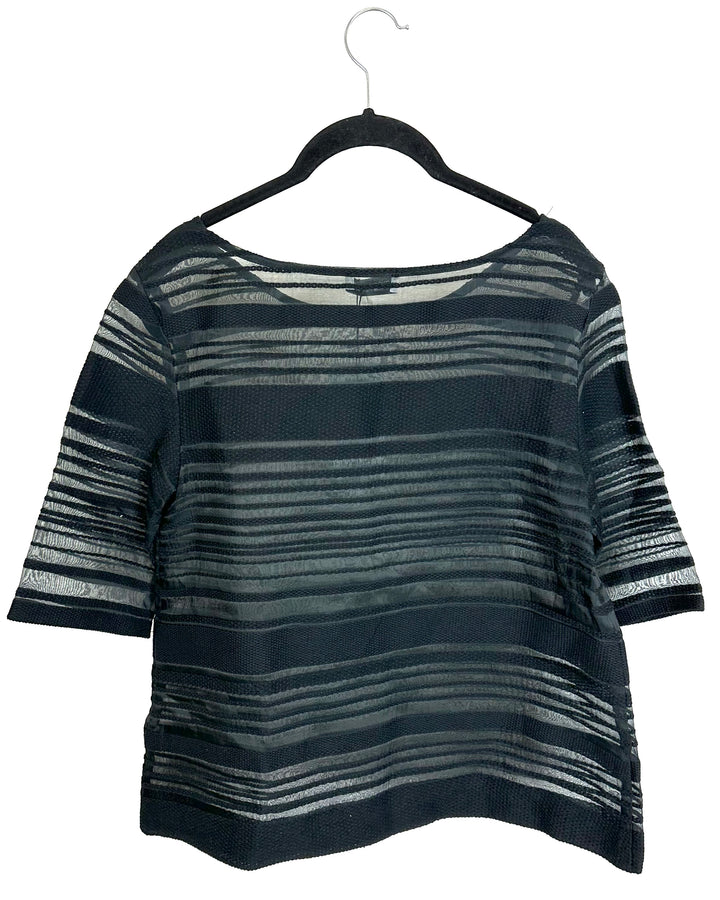 Black Striped Semi Sheer Top - Size 10/12