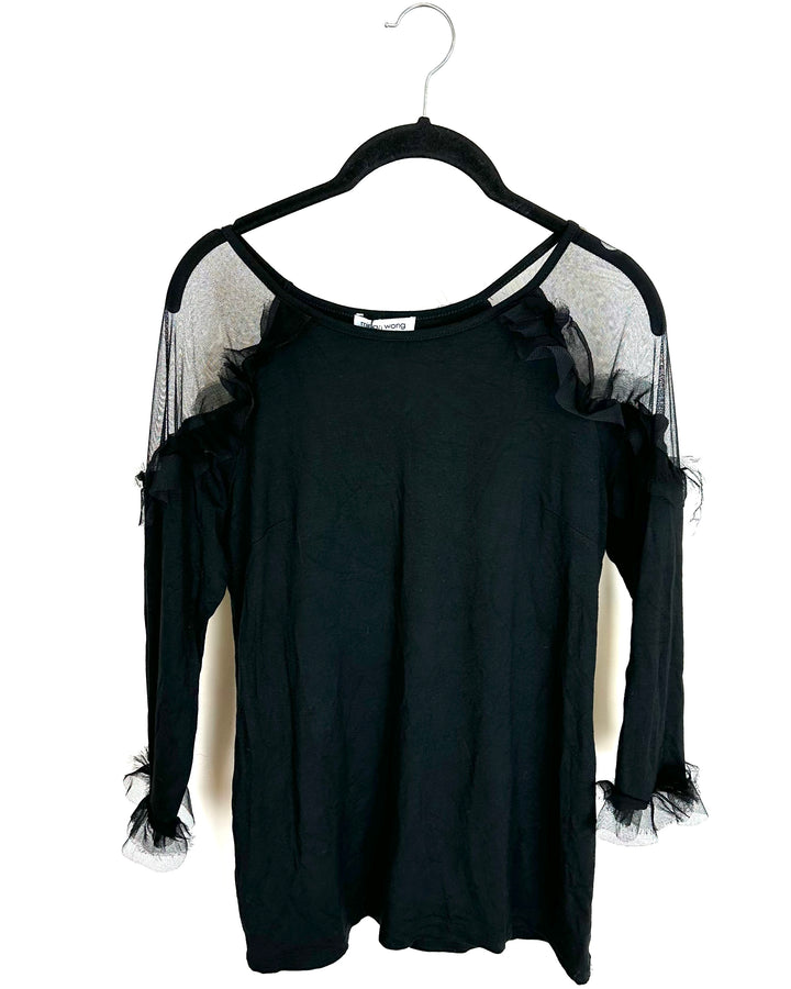 Black Mesh Shoulder Top - Size 0/2 and 4/6