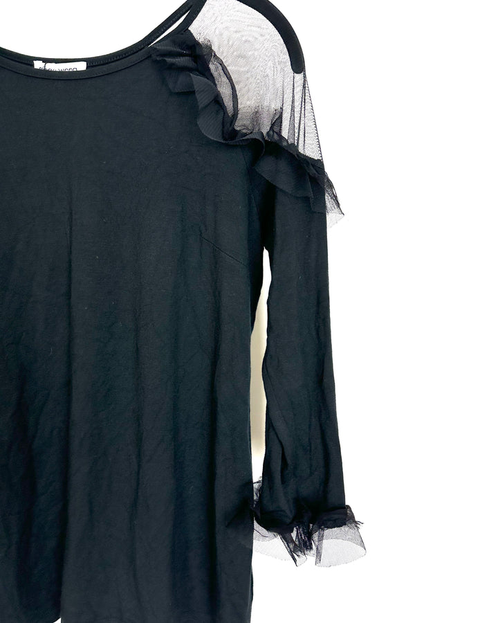 Black Mesh Shoulder Top - Size 0/2 and 4/6