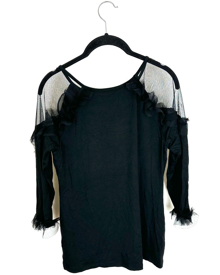 Black Mesh Shoulder Top - Size 0/2 and 4/6