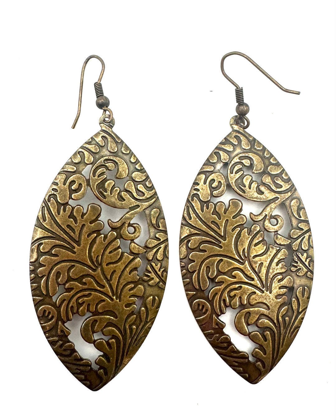 Dark Gold Pattern Teardrop Earrings