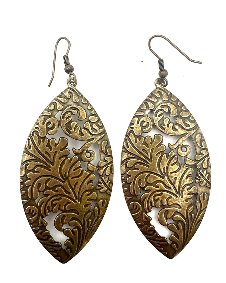 Dark Gold Pattern Teardrop Earrings