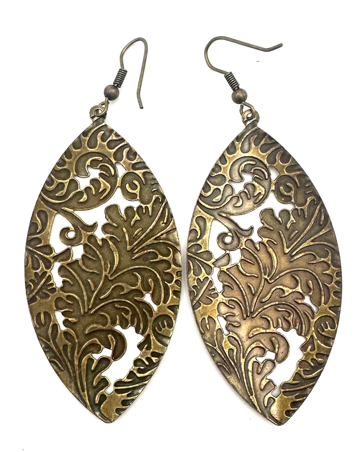 Dark Gold Pattern Teardrop Earrings