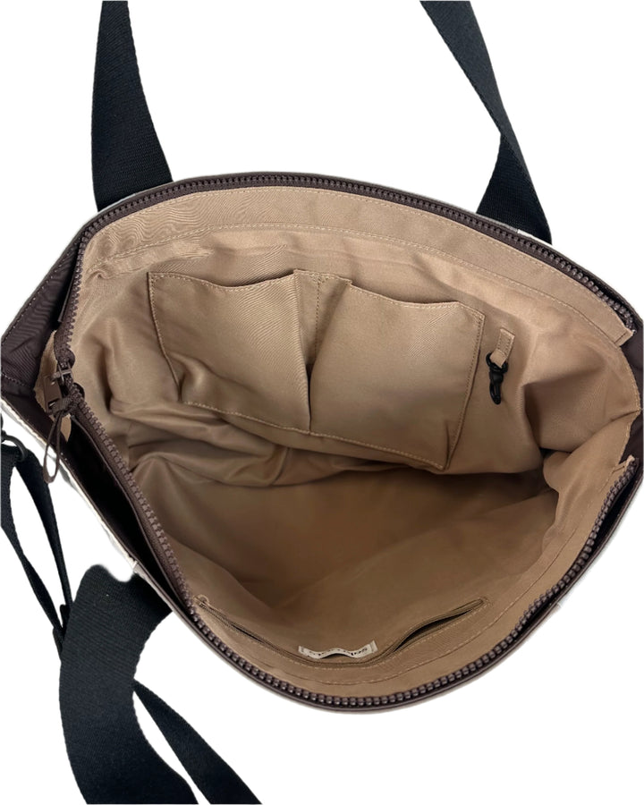 Neutral Color Blocked Tote Bag