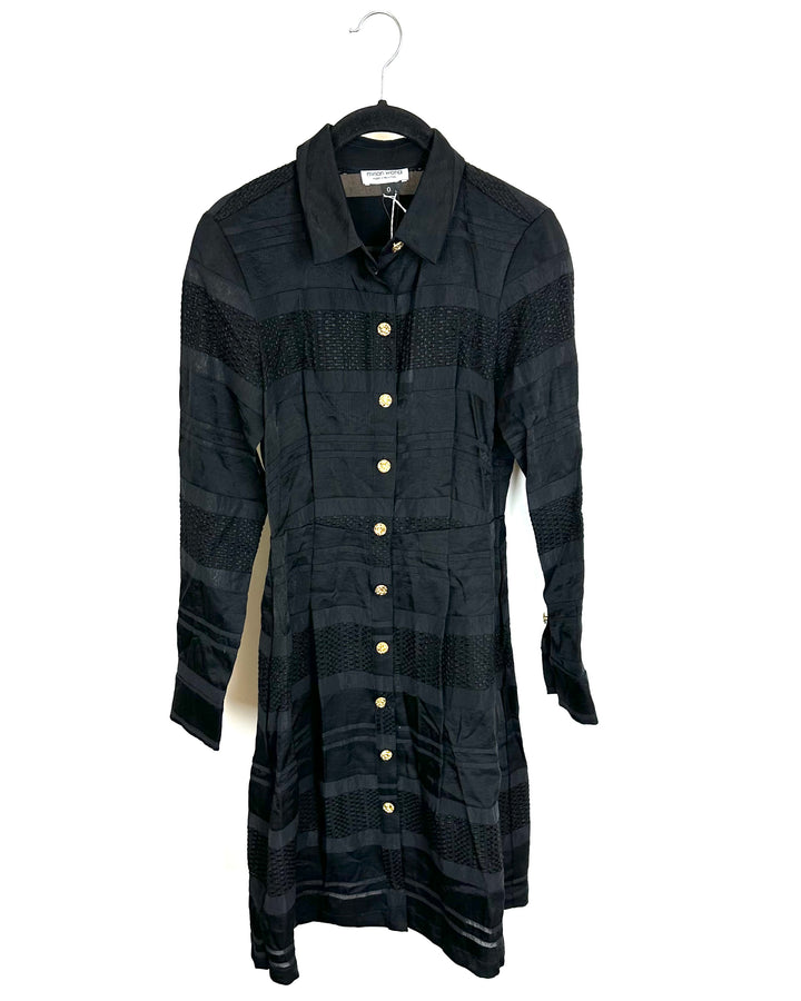 Black Textured Gold Button Dress - Size 00/0
