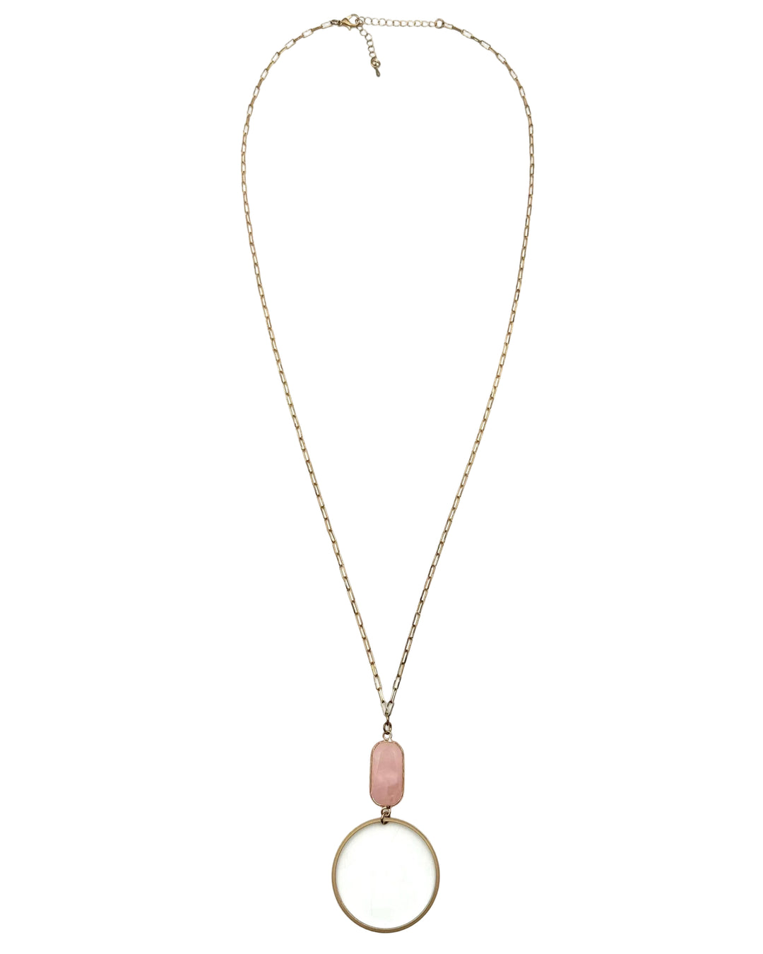 Long Pink Stone & Circle Necklace